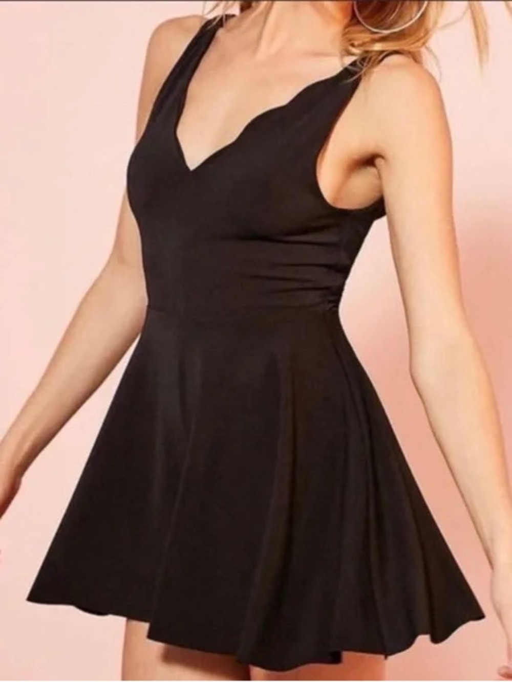 Kimchi Blue Black Scallop V-Neck Mini Dress